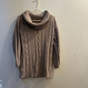 Belldini Taupe Cable Knit Cowl Neck Sweater